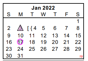 District School Academic Calendar for Dyess Elementary for January 2022