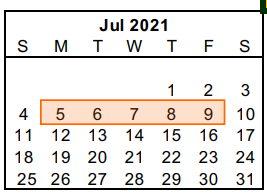 District School Academic Calendar for Woodson Center For Excellence for July 2021