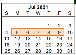 District School Academic Calendar for Juvenile Detention Center for July 2021