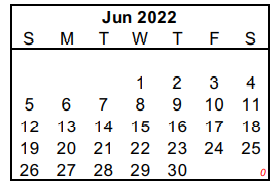 District School Academic Calendar for Reassignment Ctr for June 2022