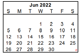 District School Academic Calendar for Dyess Elementary for June 2022