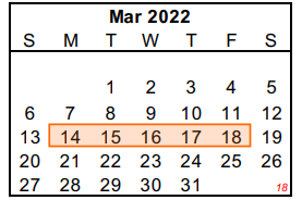 District School Academic Calendar for Travis Opportunity Ctr for March 2022