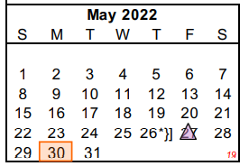 District School Academic Calendar for Reassignment Ctr for May 2022