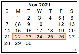 District School Academic Calendar for Abilene Psychiatric Institute for November 2021