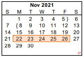 District School Academic Calendar for Thomas Elementary for November 2021