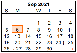 District School Academic Calendar for Juvenile Detention Center for September 2021