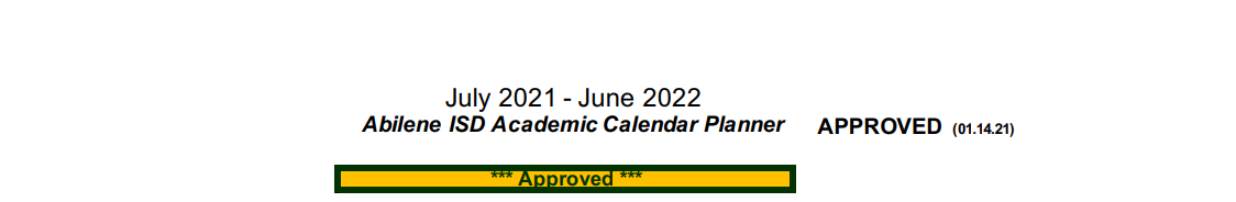 District School Academic Calendar for Day Nursery Of Abilene
