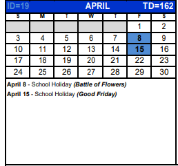 District School Academic Calendar for Woodridge Elementary for April 2022