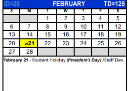 District School Academic Calendar for Bexar Co J J A E P for February 2022