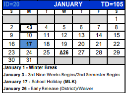 District School Academic Calendar for Cambridge Elementary for January 2022