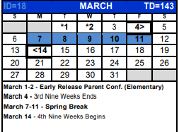 District School Academic Calendar for Woodridge Elementary for March 2022