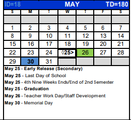 District School Academic Calendar for Woodridge Elementary for May 2022