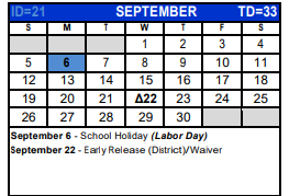 District School Academic Calendar for Howard Elementary for September 2021
