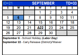 District School Academic Calendar for Bexar Co J J A E P for September 2021