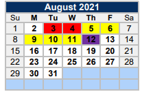 District School Academic Calendar for Alter School for August 2021