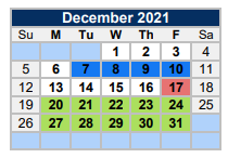 District School Academic Calendar for Alter School for December 2021