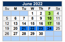 District School Academic Calendar for Alba-golden Elementary for June 2022