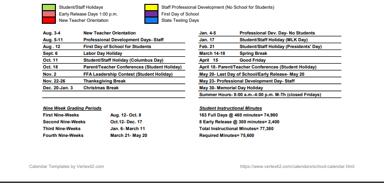 District School Academic Calendar Key for Alba-golden Elementary