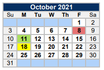 District School Academic Calendar for Alter School for October 2021