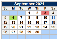District School Academic Calendar for Alter School for September 2021