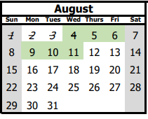 District School Academic Calendar for Inez Elementary for August 2021