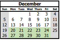 District School Academic Calendar for Van Buren Middle for December 2021