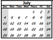 District School Academic Calendar for Horizon Academy Sout for July 2021