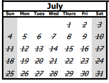 District School Academic Calendar for Montessori Of The Rg for July 2021