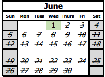 District School Academic Calendar for Roosevelt Middle for June 2022