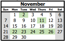 District School Academic Calendar for Youth Build Comm Cha for November 2021