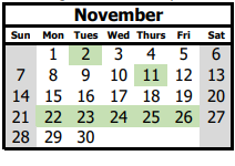 District School Academic Calendar for Roosevelt Middle for November 2021