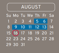District School Academic Calendar for Sammons Elementary School for August 2021