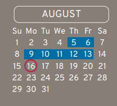 District School Academic Calendar for Calvert Elementary for August 2021