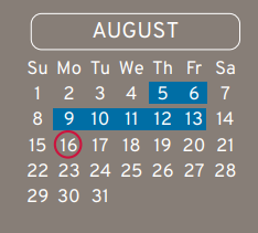 District School Academic Calendar for Hambrick Middle for August 2021