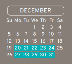 District School Academic Calendar for Raymond Academy for December 2021