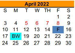 District School Academic Calendar for Stuard Elementary for April 2022