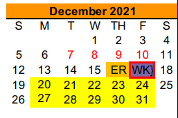 District School Academic Calendar for Aledo High School for December 2021