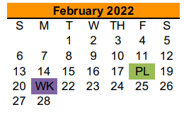District School Academic Calendar for Aledo High School for February 2022