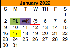 District School Academic Calendar for Vandagriff Elementary for January 2022