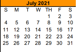 District School Academic Calendar for Aledo High School for July 2021