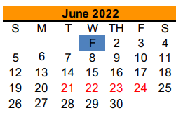 District School Academic Calendar for Vandagriff Elementary for June 2022