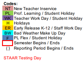 District School Academic Calendar Legend for Aledo Learning Center