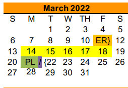 District School Academic Calendar for Aledo High School for March 2022