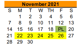 District School Academic Calendar for Stuard Elementary for November 2021