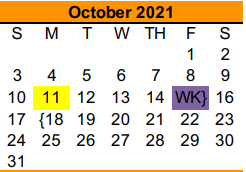 District School Academic Calendar for Vandagriff Elementary for October 2021