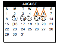 District School Academic Calendar for Alice H S for August 2021