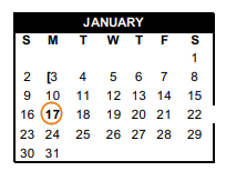 District School Academic Calendar for Memorial Intermediate for January 2022