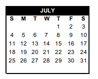 District School Academic Calendar for Saenz El for July 2021