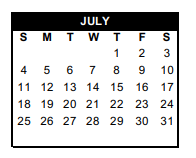 District School Academic Calendar for Memorial Intermediate for July 2021