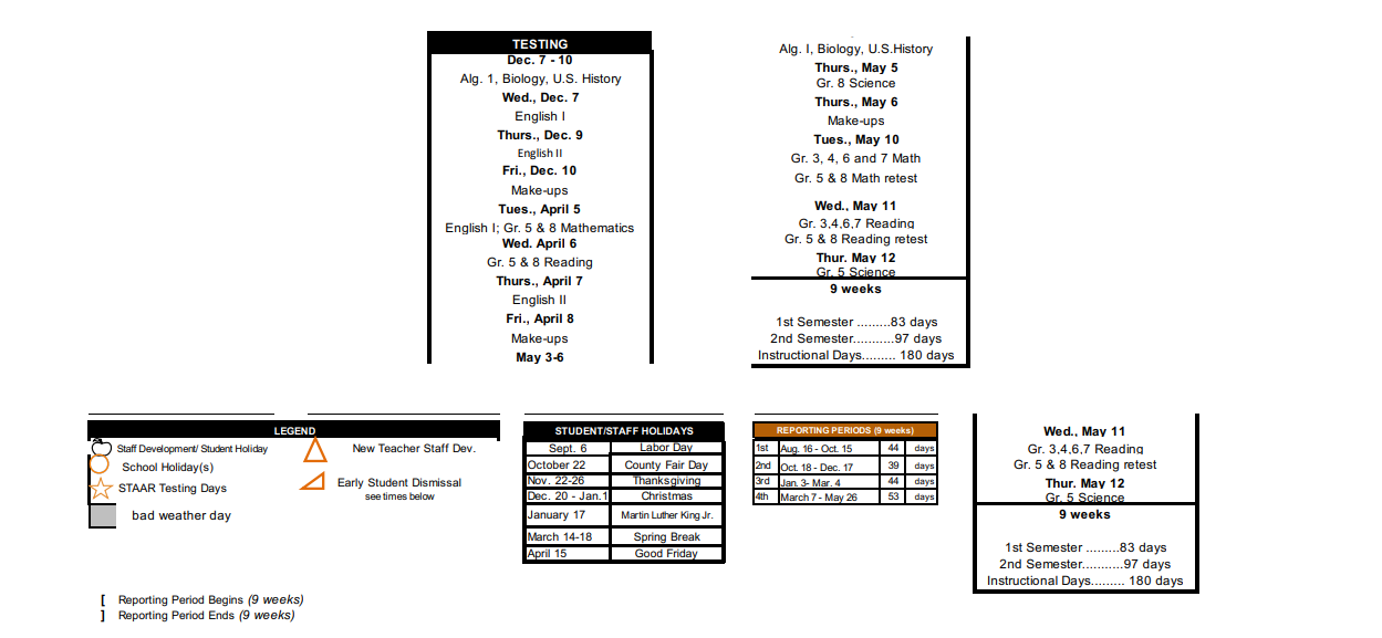 District School Academic Calendar Key for Saenz El